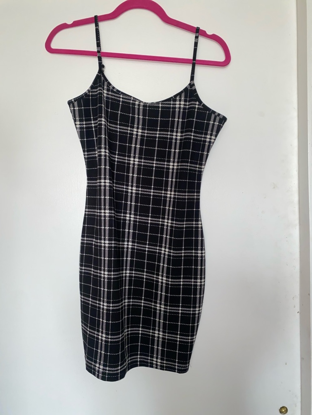 SHEIN Black & White Plaid Spaghetti Strap Mini Dress